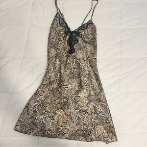 VTG Snake print Lace-Trim babydoll Slip Dress